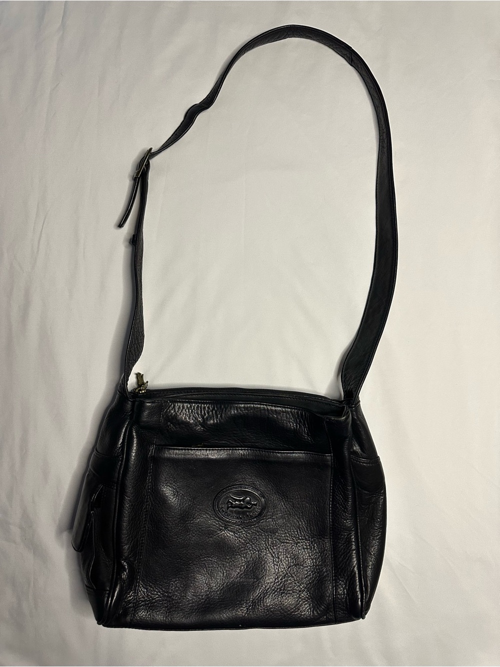 American Angel Black Genuine Leather Shoulder Bag with Gold Angel Zippers